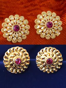 DIVASTRI Set Of 4 Gold-Plated Circular Stone Studded Studs