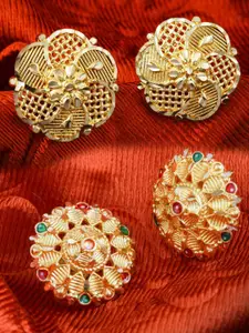 DIVASTRI Set Of 2 Gold-Plated Circular Studs Earrings