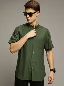 The Roadster Lifestyle Co. Men Premium Band Collar Solid Cotton Casual Shirt