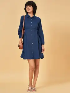 YU by Pantaloons Cotton Solid Shirt Collar Bishop Sleeves Above Knee Shirt With Tie-Ups