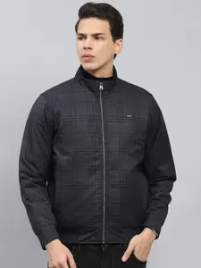 Monte Carlo Men Mock Collar Checked Casual Open Front Jacket