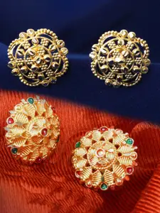 DIVASTRI Set Of 2 Gold-Plated Circular Stone Studded Studs