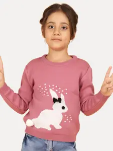 JoE Hazel Girls Acrylic Cable Knit Printed Pullover Sweaters