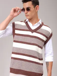 The Indian Garage Co Men Striped V-Neck Pullover