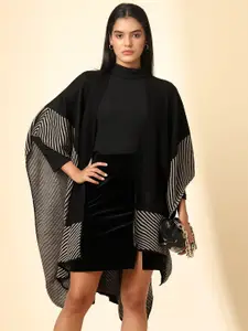 Zamour Striped Open Front Longline Shrug