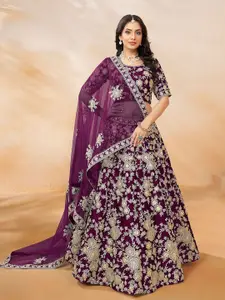 ODETTE Embroidered Thread Work Semi-Stitched Lehenga & Unstitched Blouse With Dupatta