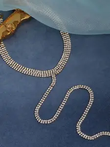SOHI Gold-Plated The Bijou Multi-Layer Lariat Stone Studded Minimal Necklace