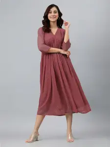 Janasya Chiffon Self Design Empire Midi Dress