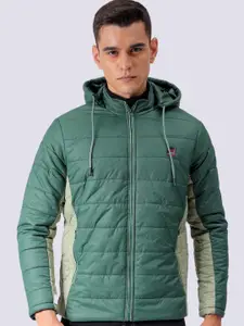 The Indian Garage Co Men Colourblock Slim Fit Hooded Puffer Jacket