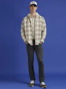 Pepe Jeans Men Hood Tartan Checked Cotton Casual Shirt