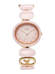 Titan Women Brass Mother of Pearls Dial & Ceramic Bracelet Style Analogue Watch 95146KD07