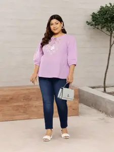 Sztori Plus Size Floral Embroidered A-line Pure Cotton Kurti