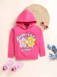 YK Girls Alphanumeric Printed Hooded Sweatshirt