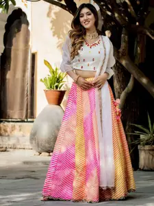 ODETTE Embroidered Thread Work Semi-Stitched Lehenga & Unstitched Blouse With Dupatta