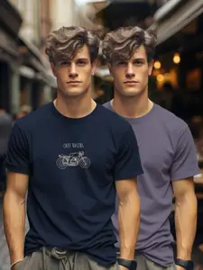 BULLMER Men Pack Of 2 Graphic Printed Round Neck Cotton T-shirts