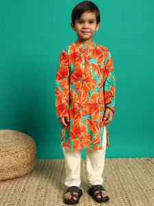 Readiprint Boys Floral Printed Pure Cotton Straight Kurta With Pyjama