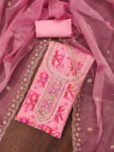 KIMISHA Floral Embroidered Organza Unstitched Dress Material