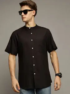 The Roadster Lifestyle Co. Men Premium Band Collar Solid Cotton Casual Shirt