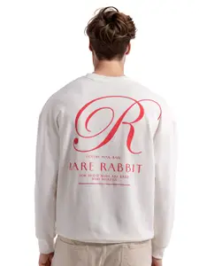 RARE RABBIT Men Back Printed Round Neck Cotton Pullover Sweatshirt