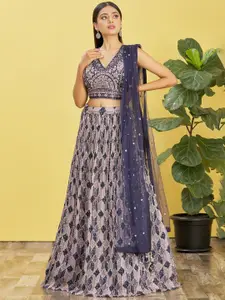 ODETTE Embroidered Sequinned Semi-Stitched Lehenga & Unstitched Blouse With Dupatta