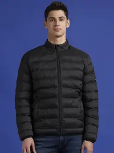 Pepe Jeans Men Mock Collar Solid Casual Puffer Jacket