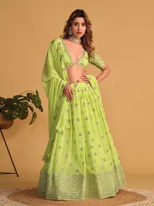 ODETTE Embroidered Sequinned Semi-Stitched Lehenga & Unstitched Blouse With Dupatta