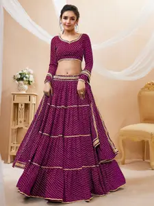 ODETTE Printed Gotta Patti Semi-Stitched Lehenga & Unstitched Blouse With Dupatta