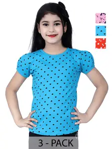 INDIA FASHION FAB Girls Pack Of 3 Conversational Printed Round Neck Cotton T-shirts
