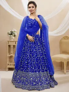 ODETTE Embellished Semi-Stitched Lehenga & Unstitched Blouse With Dupatta