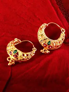 DIVASTRI Set Of 2 Gold-Plated Circular Stone Studded Hoop Earrings