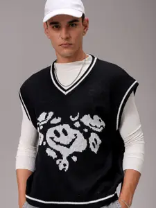 The Indian Garage Co Men Printed V-Neck Pullover Sweater