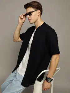 The Roadster Lifestyle Co. Men Premium Band Collar Solid Cotton Oversized Casual Shirt