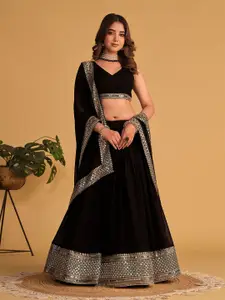 ODETTE Embellished Sequinned Semi-Stitched Lehenga & Unstitched Blouse With Dupatta