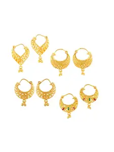 DIVASTRI Set Of 4 Gold-Plated Stone Studded Circular Hoop Earrings