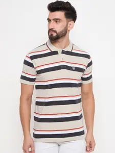 Duke Men Striped Polo Collar Cotton T-shirt