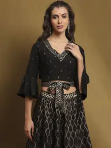 Biba Floral Woven Design Bell Sleeves Crop Top