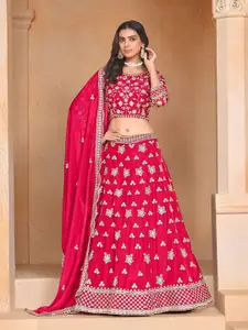 ODETTE Embroidered Organza Semi-Stitched Lehenga & Unstitched Blouse With Dupatta