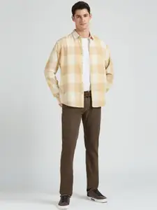 Pepe Jeans Men Spread Collar Buffalo Checked Linen Casual Shirt