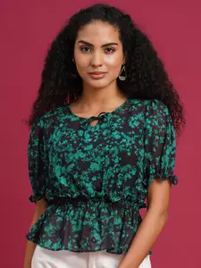 all about you Women Round Neck Short Sleeves Abstract Printed Top