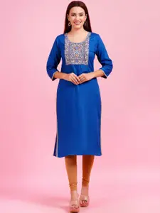 KALINI Floral Yoke Design Sequinned Straight Kurta