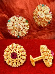 DIVASTRI Set Of 2 Gold Plated Stone Studded Circular Studs