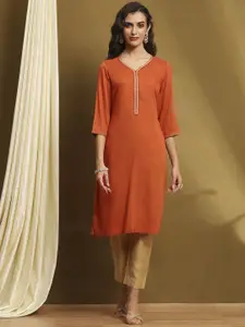Biba V-Neck Regular Straight Kurta