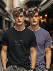 BULLMER Men Pack Of 2 Graphic Printed Round Neck Cotton T-shirts