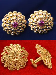 DIVASTRI Set Of 2 Gold-Plated Stone Studded Circular Studs
