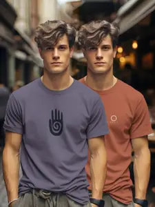BULLMER Men Pack Of 2 Graphic Printed Round Neck Cotton T-shirts