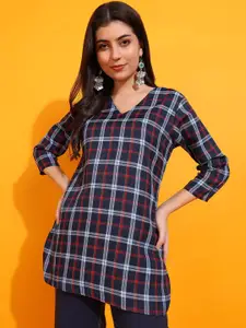 Mialo fashion Checked V-Neck Straight Kurta