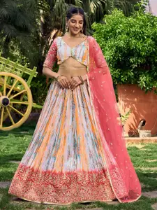ODETTE Printed Semi-Stitched Lehenga & Unstitched Blouse With Dupatta