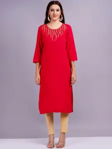 HIGHLIGHT FASHION EXPORT Floral Embroidered Zardozi Straight Kurta