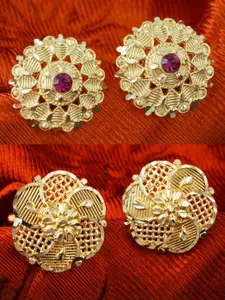 DIVASTRI Set Of 2 Gold-Plated Circular Stone Studded Studs
