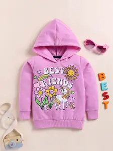 YK Girls Typography Printed Hooded Sweatshirt